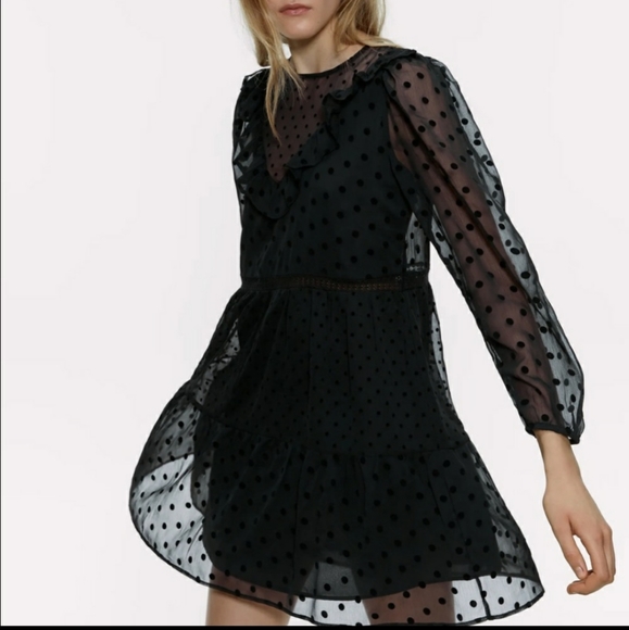 Zara Dresses & Skirts - NWT ZARA BLACK SHEER POLKA-DOT DRESS
